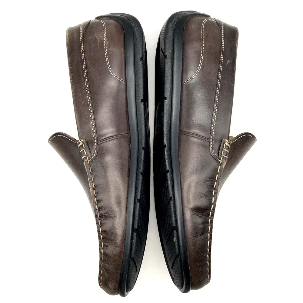 ECCO Leather Driving Loafers Mens Size 9.5 EU 43 Brown Moc Toe Slip On Comfort